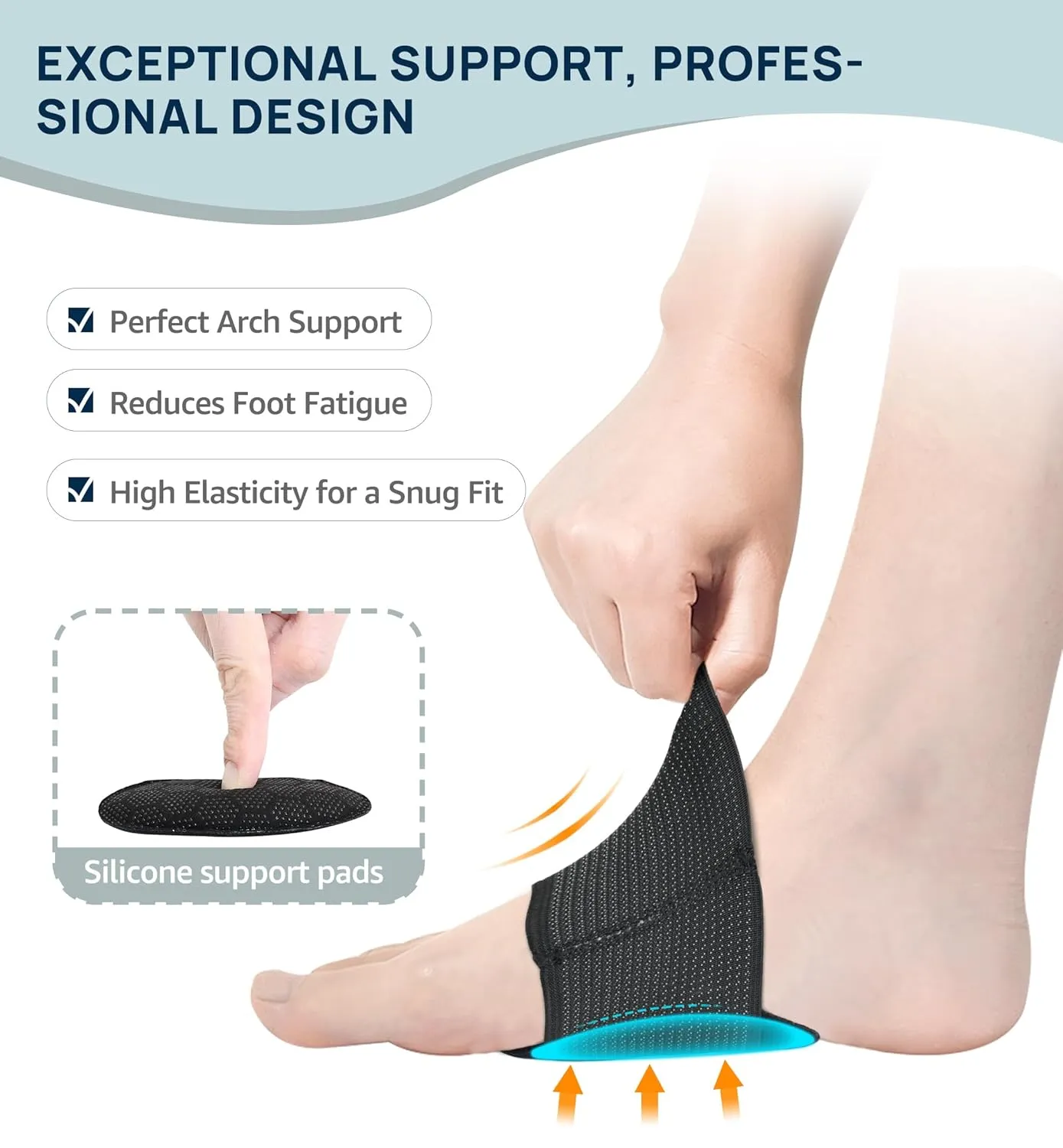 2-Pack Arch Support Brace for Men Women - Non-Slip Elastic Plantar Fasciitis Sleeve with Silicone Pad, Arch Inserts Support Pain Relief for Flat, Fallen & High Arches, Foot Care (Black, Medium)