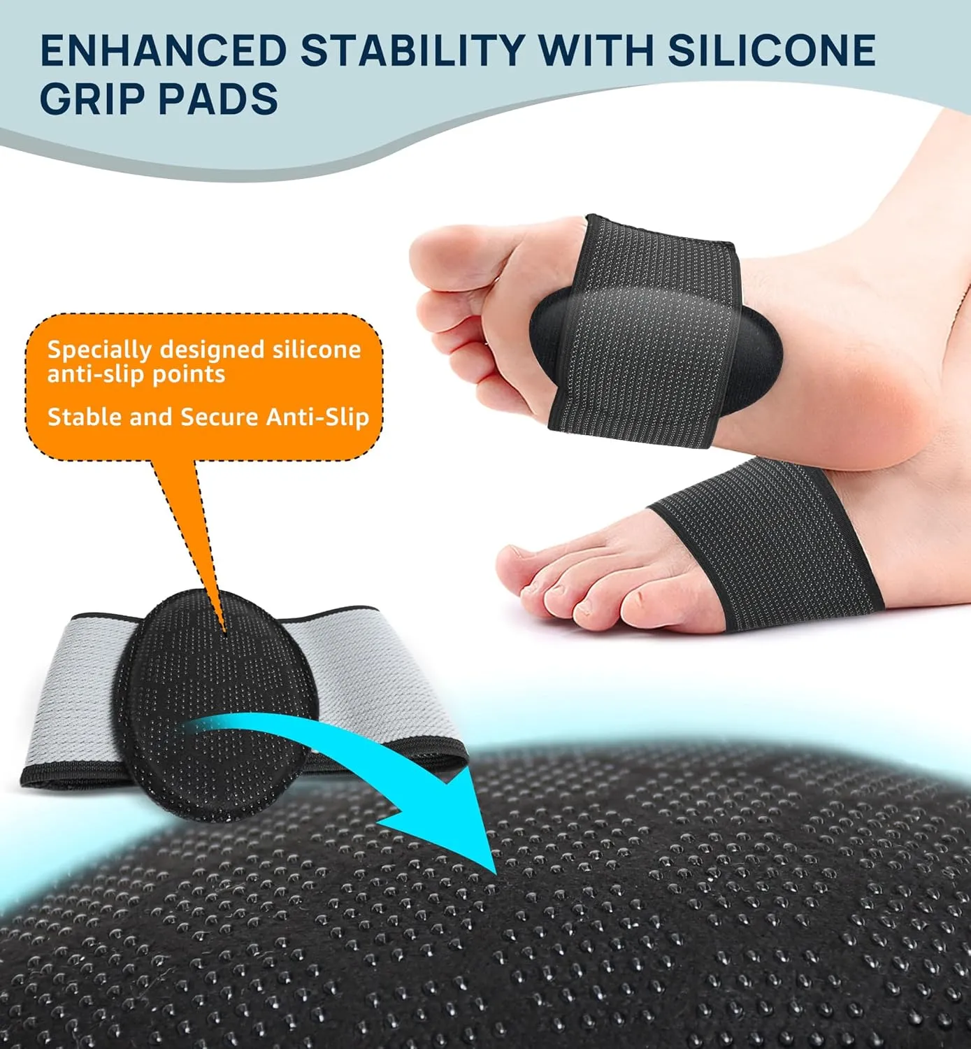 2-Pack Arch Support Brace for Men Women - Non-Slip Elastic Plantar Fasciitis Sleeve with Silicone Pad, Arch Inserts Support Pain Relief for Flat, Fallen & High Arches, Foot Care (Black, Medium)