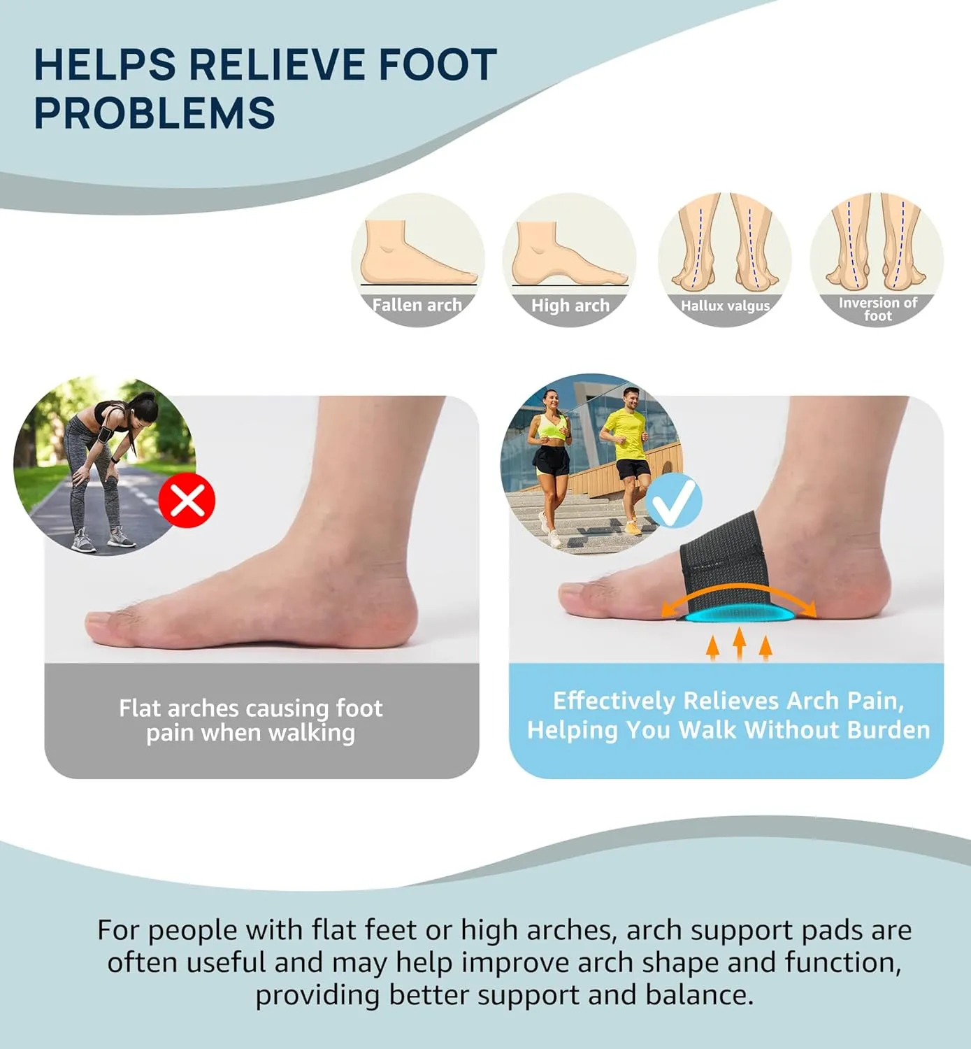 2-Pack Arch Support Brace for Men Women - Non-Slip Elastic Plantar Fasciitis Sleeve with Silicone Pad, Arch Inserts Support Pain Relief for Flat, Fallen & High Arches, Foot Care (Black, Medium)