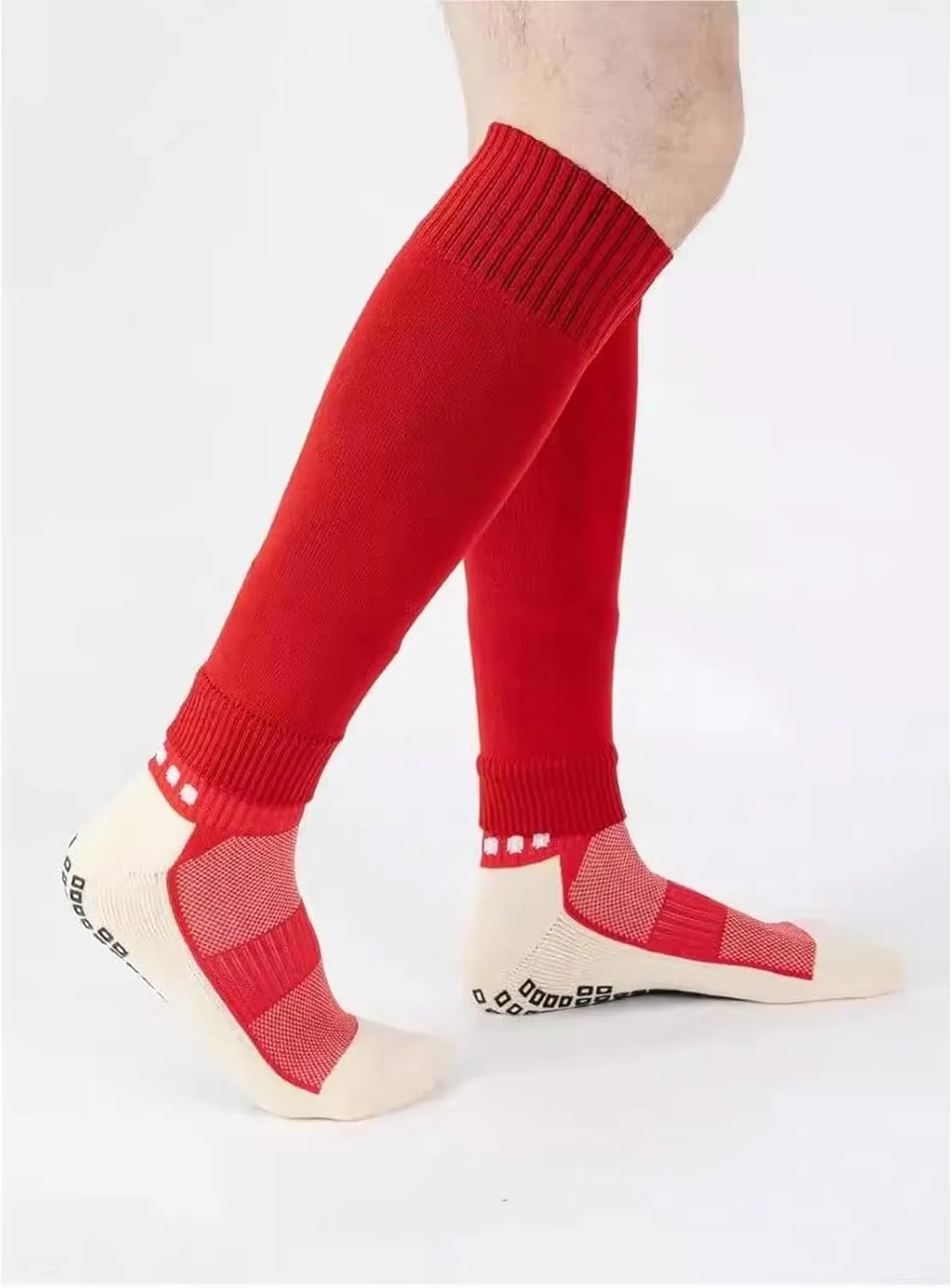 2 Set Anti-Slip Grip Soccer Socks with Shin Guard Sleeves, Sports Athletic Socks for Men Women