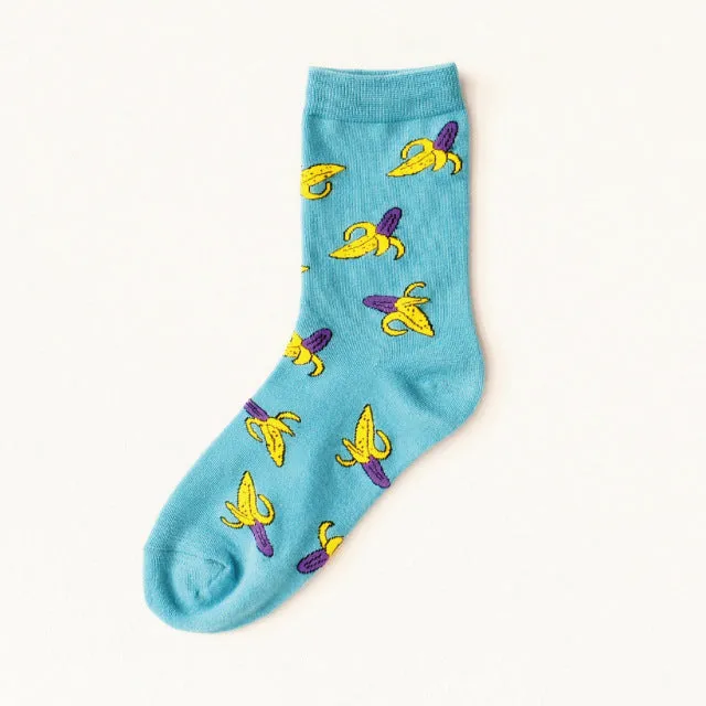 2017 Caramella Banana Cotton Women/men Kawaii Fruit Crew Socks Cute Harajuku Street Tide Casual Funny  Japanese Korean Novelty