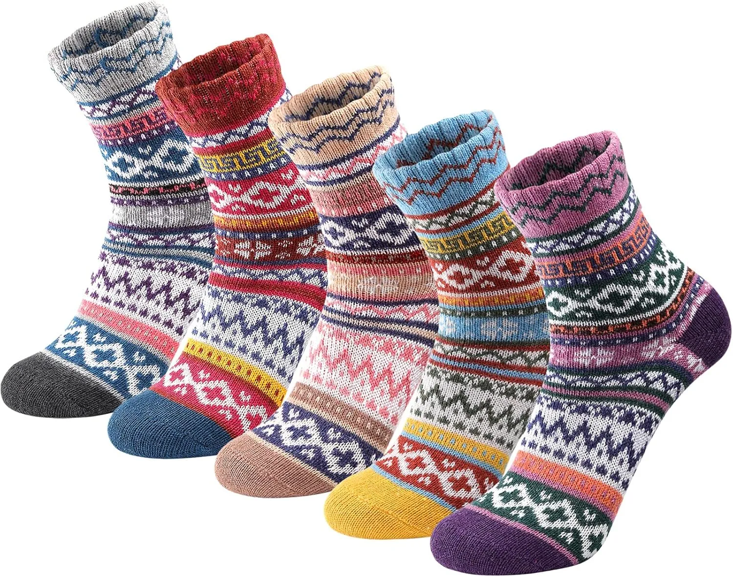 5 Pairs Wool Socks - Wool Socks for Women, Cozy Crew Socks, Warm Winter Socks for Women, Womens Vintage Socks, 6-10