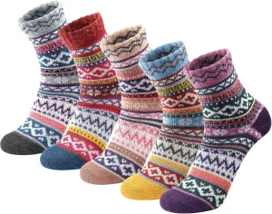 5 Pairs Wool Socks - Wool Socks for Women, Cozy Crew Socks, Warm Winter Socks for Women, Womens Vintage Socks, 6-10