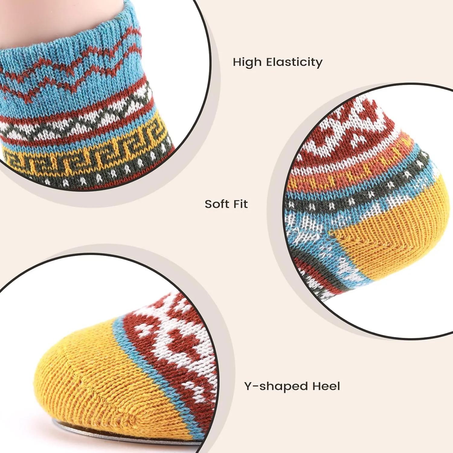 5 Pairs Wool Socks - Wool Socks for Women, Cozy Crew Socks, Warm Winter Socks for Women, Womens Vintage Socks, 6-10