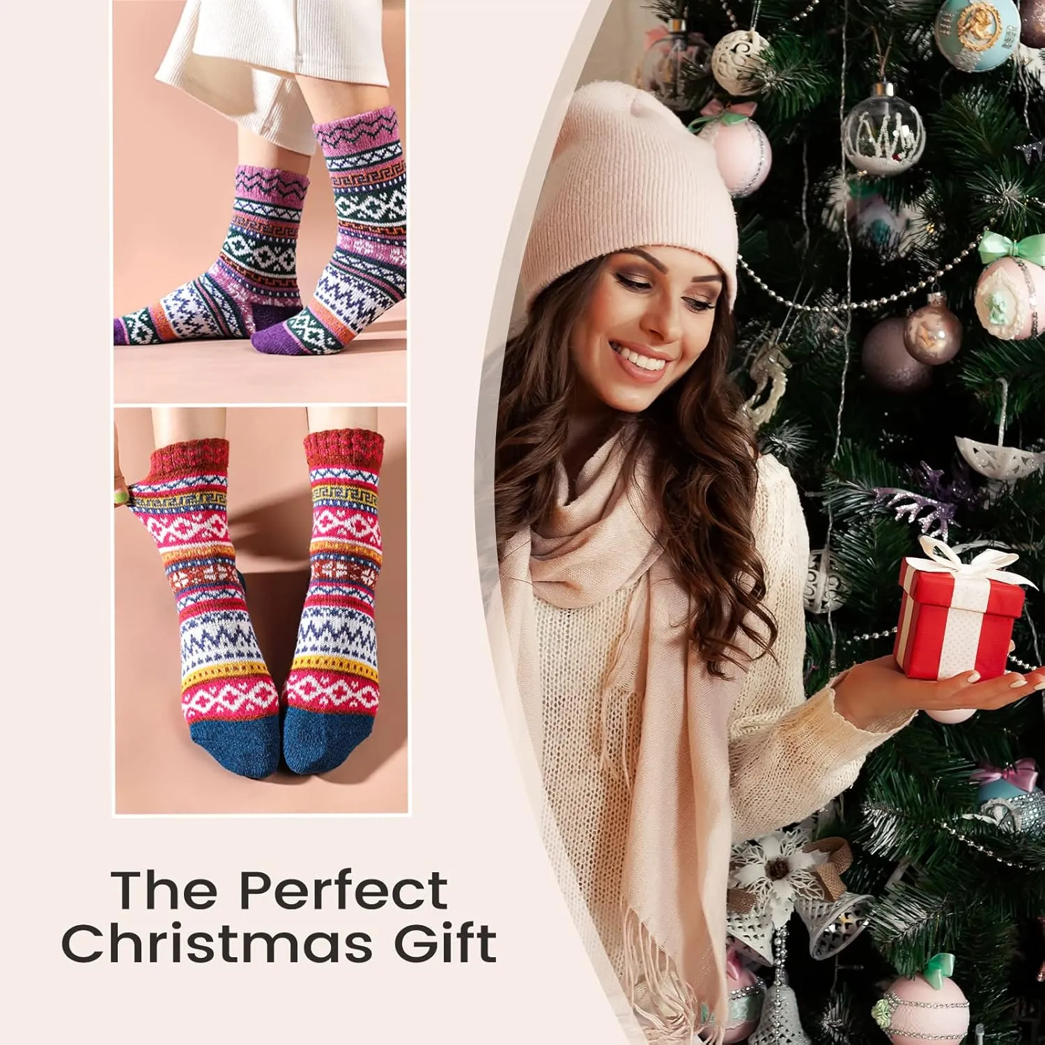 5 Pairs Wool Socks - Wool Socks for Women, Cozy Crew Socks, Warm Winter Socks for Women, Womens Vintage Socks, 6-10