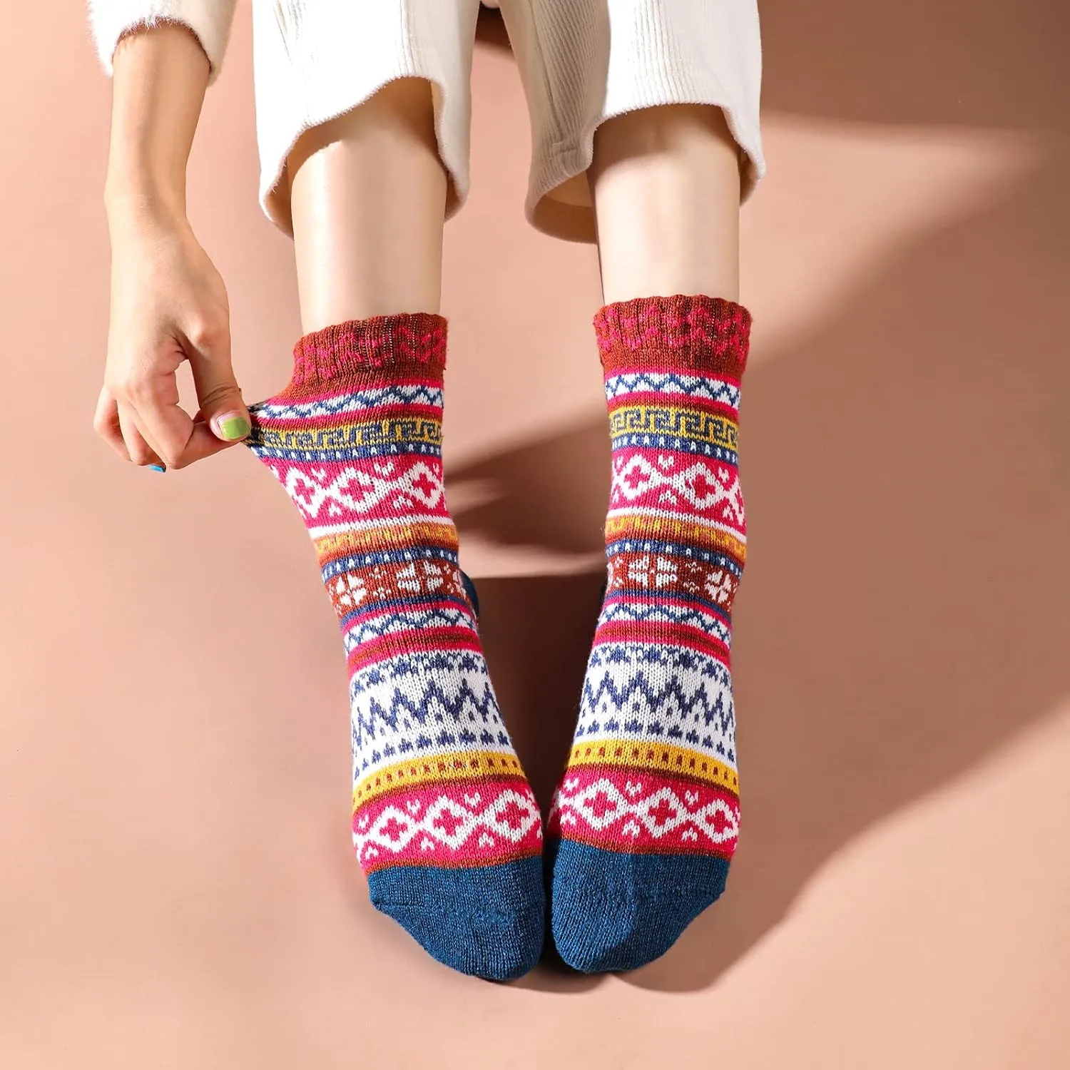 5 Pairs Wool Socks - Wool Socks for Women, Cozy Crew Socks, Warm Winter Socks for Women, Womens Vintage Socks, 6-10