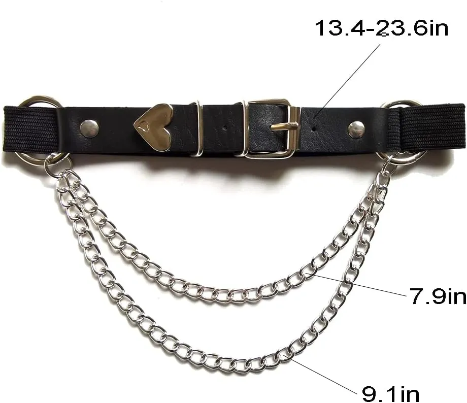 Adjustable Heart-Shaped Thigh Garter 2 Pieces Punk Leather Garter Belts Leg Garter with Chains Body Accessories