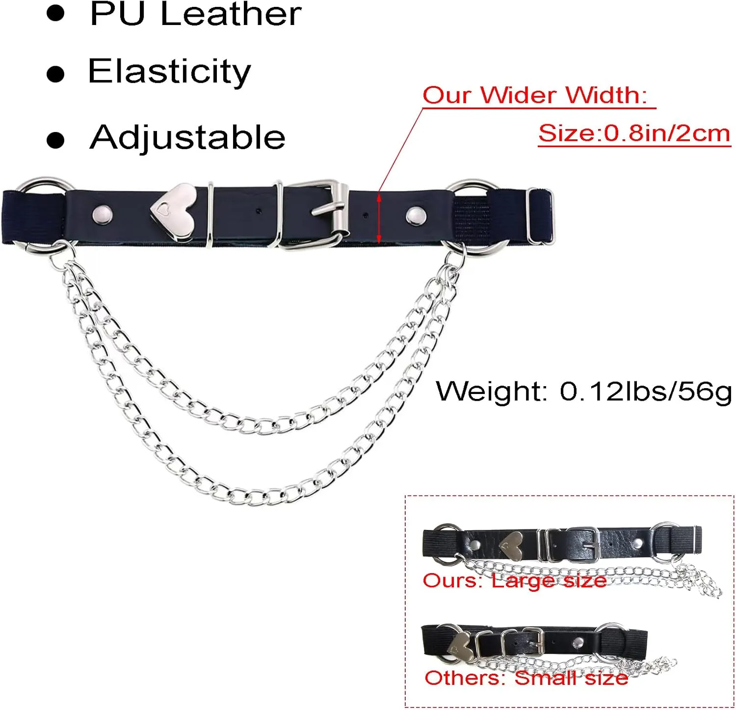 Adjustable Heart-Shaped Thigh Garter 2 Pieces Punk Leather Garter Belts Leg Garter with Chains Body Accessories