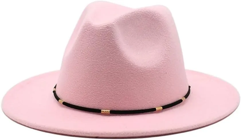 Autumn and Winter Woolen British Jazz Hat, European and American Flat Brim Top Hat Four Seasons Versatile Felt Hat Fengyan Cowboy Hats (Color : Rose Red, Size : Medium(56-58cm))