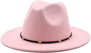 Autumn and Winter Woolen British Jazz Hat, European and American Flat Brim Top Hat Four Seasons Versatile Felt Hat Fengyan Cowboy Hats (Color : Rose Red, Size : Medium(56-58cm))