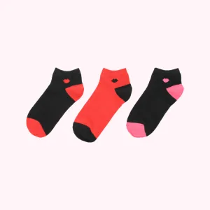 BLACK AND RED LIP BLOT TRAINER SOCKS - 3 PAIRS
