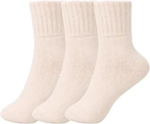 Boot Socks for Women Winter Crew Socks Thick Warm Cozy Ankle Socks for Women Solid Color Hiking Sokcs Gift 3 Pack