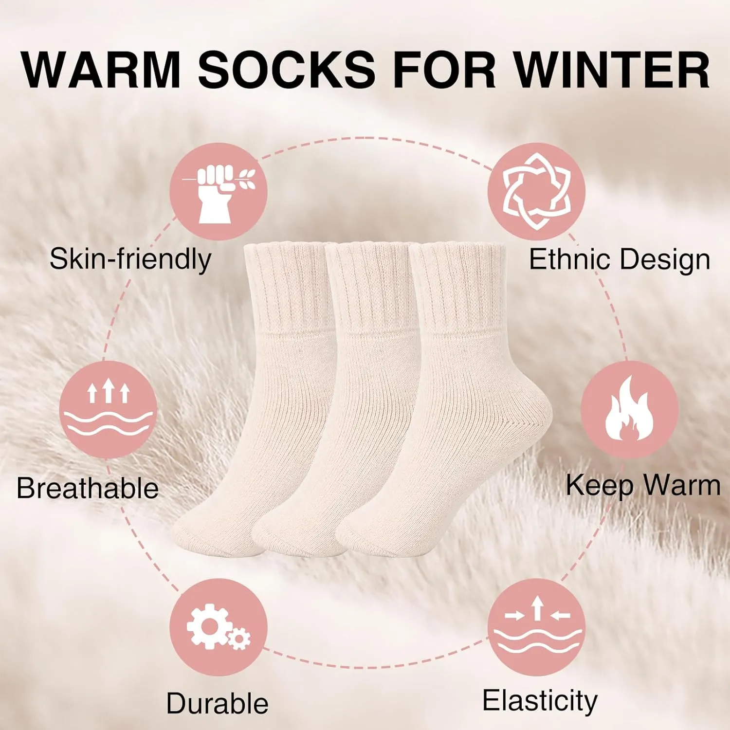Boot Socks for Women Winter Crew Socks Thick Warm Cozy Ankle Socks for Women Solid Color Hiking Sokcs Gift 3 Pack