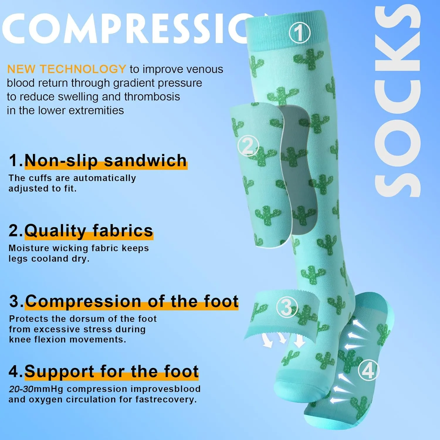 bropite Compression Socks for Women & Men-6 Pairs 20-30mmhg Support Running Nurse Travel Compression Socks
