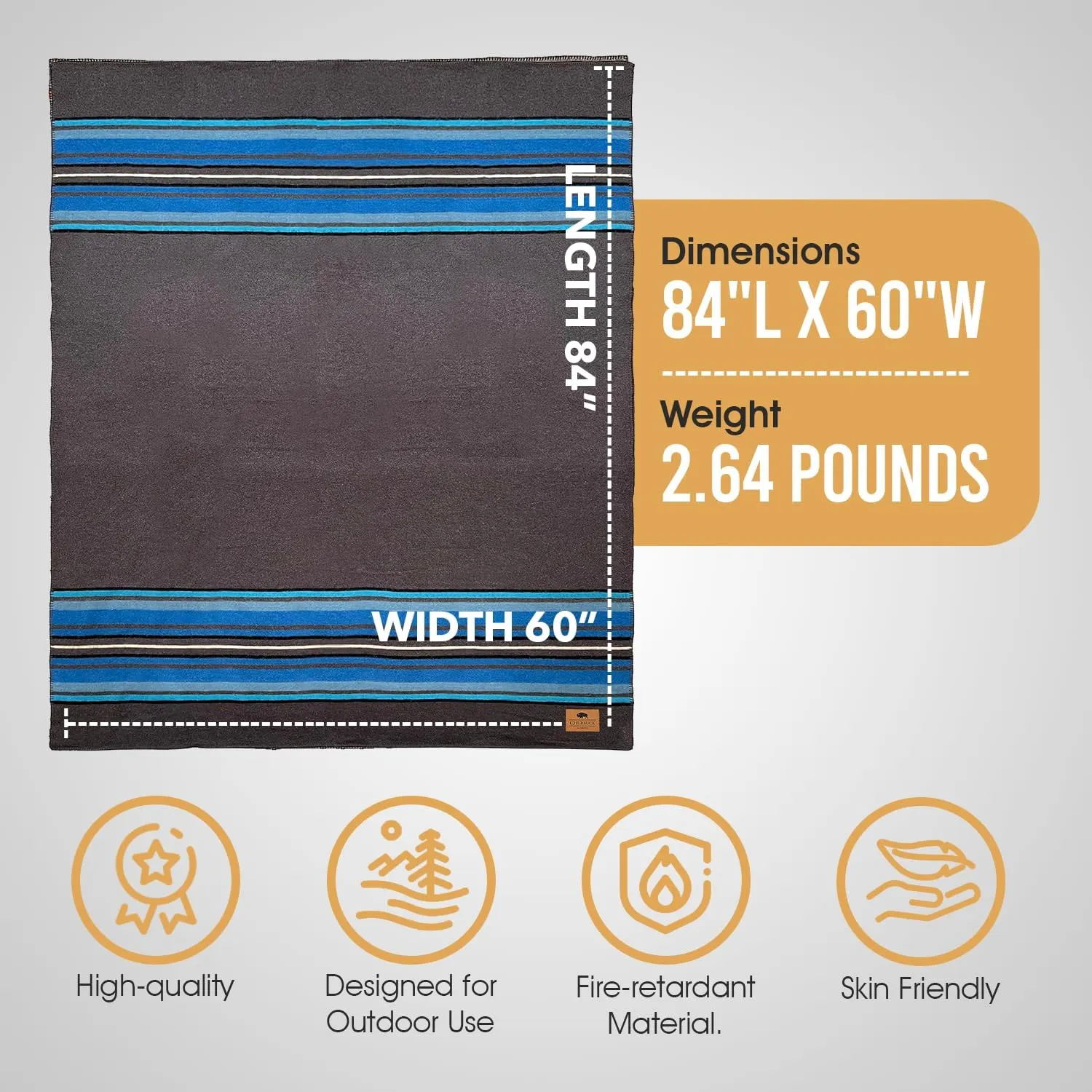 Chubbuck 100% Wool Blanket Camping (60" x 84") - Large Wool Blanket for Outdoor, Survival Kit, Emergency, Camping and Home Use - Fire Retardant, Soft and Warm Blankets for Winter (Lakeland)