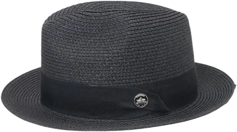 Classic Straw Fedora Hat, Brown Band with Decorative Button, Khaki