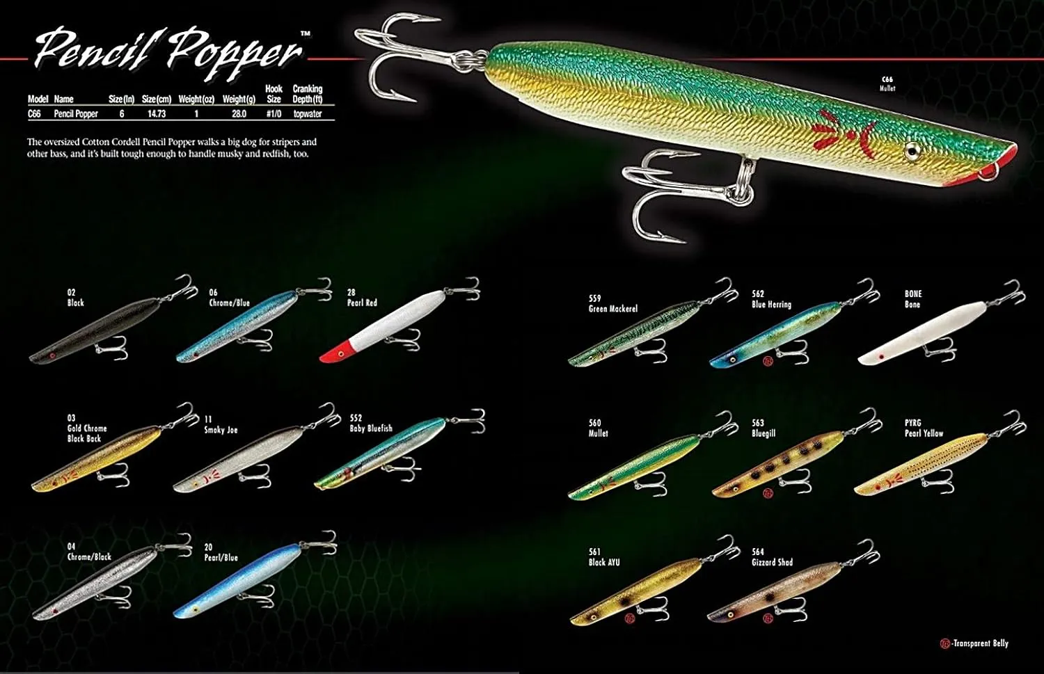 Cotton Cordell Pencil Popper Topwater Fishing Lure