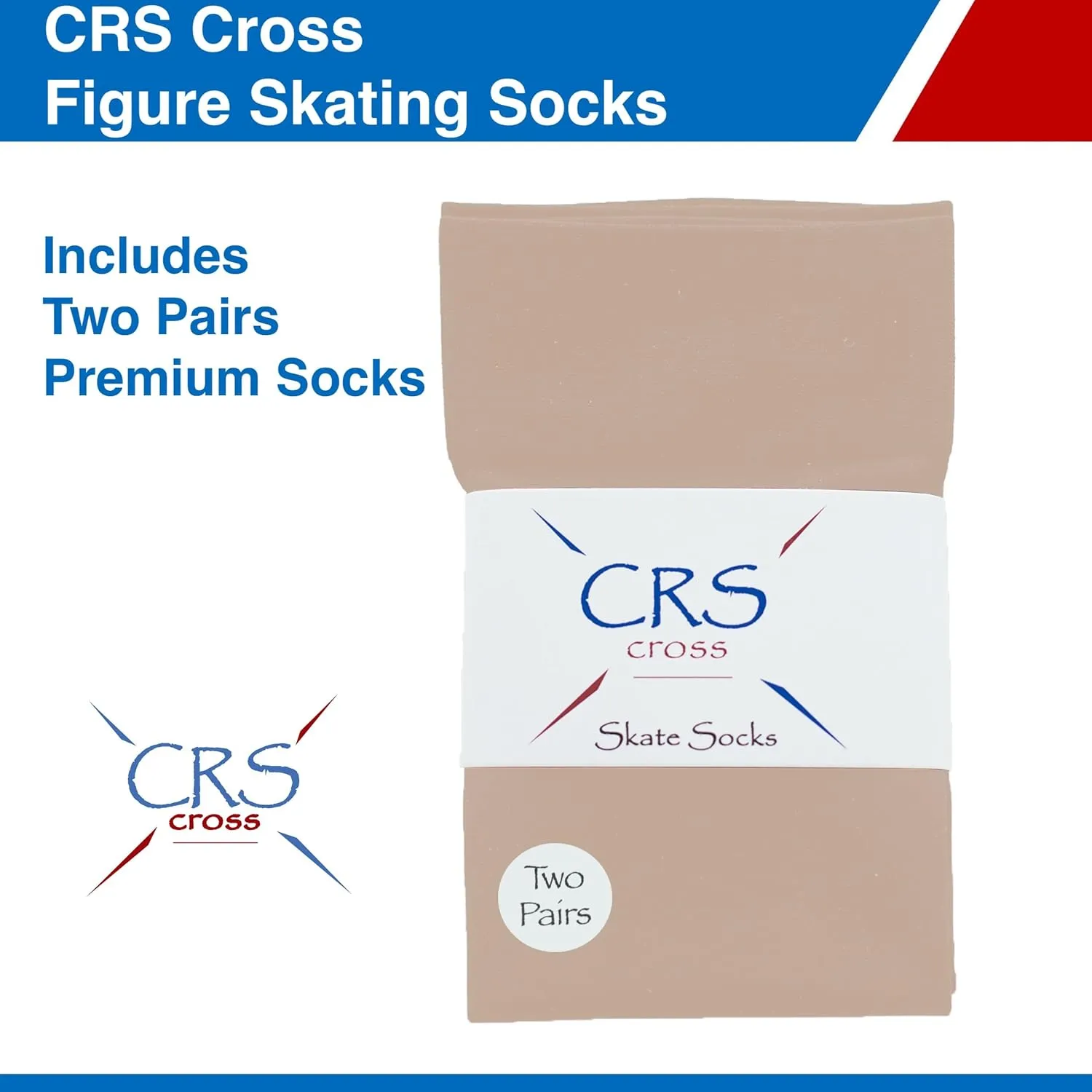CRS Cross Figure Skating Socks. 2 Pair Knee High Tights. Premium Footed Ice Skate Dance Socks in a Variety of Colors.