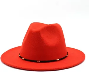 DHAEY Autumn and Winter Woolen British Jazz Hat, European and American Flat Brim Top Hat Four Seasons Versatile Felt Hat Luopan Caps & Hats (Color : Orange red, Size : Large(59-61cm))