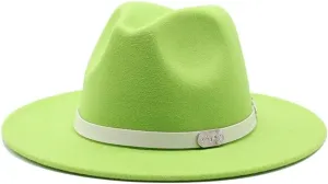 DHAEY Autumn and Winter Woolen Top Hats British Style Classic Jazz Hat Big Brim Felt Hat Fashion Versatile Flat Brim Hat Luopan Caps & Hats (Color : Fluorescent Green, Size : 56-58cm)