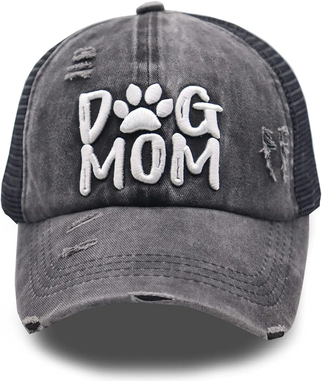 Dog Mom Ponytail Baseball Cap Messy Bun Vintage Washed Distressed Twill Plain Hat for Women