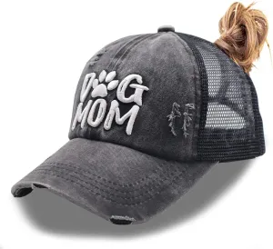 Dog Mom Ponytail Baseball Cap Messy Bun Vintage Washed Distressed Twill Plain Hat for Women