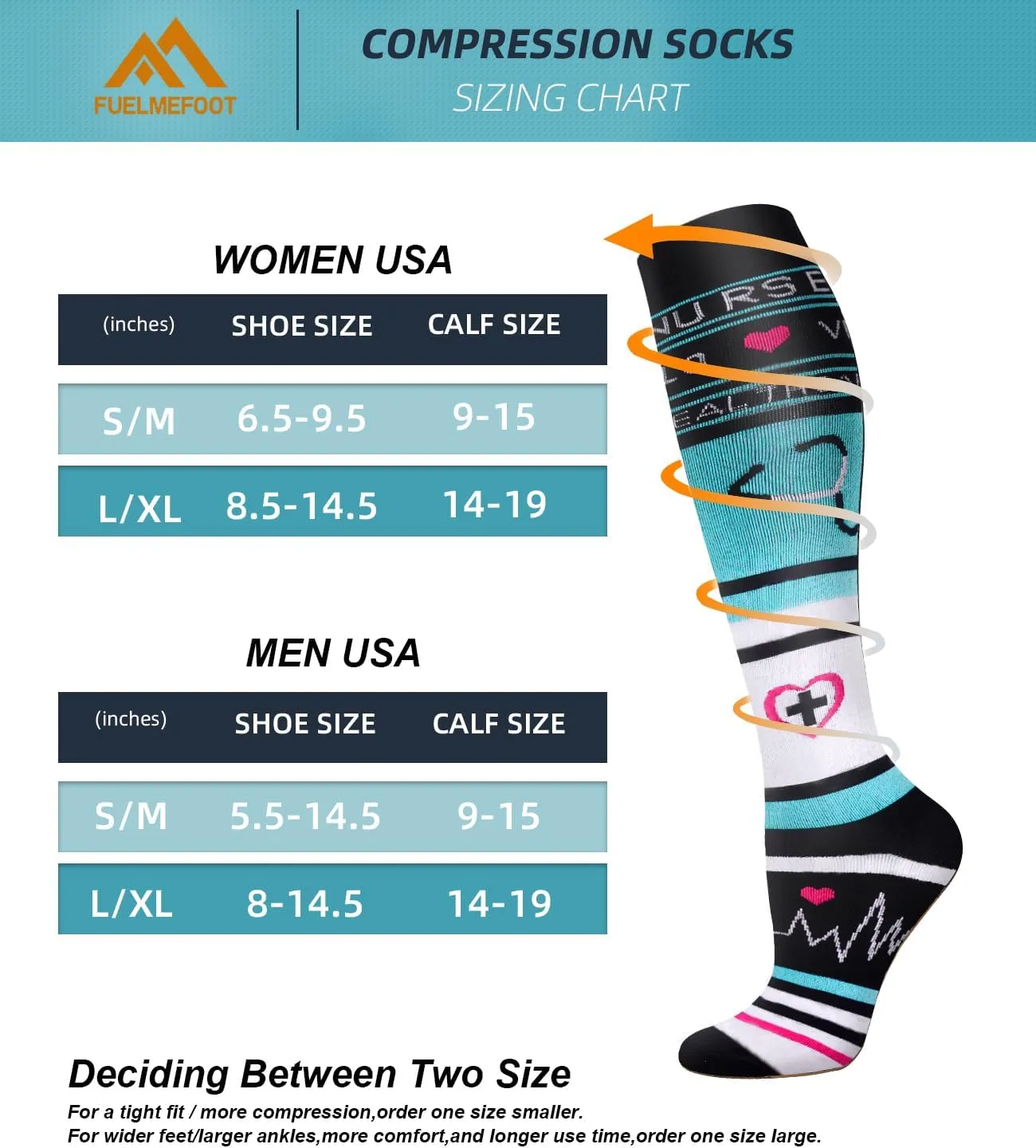 FuelMeFoot Compression Socks For Women Men - Graduated Support Knee High Socks For Nurses, Travel, Athletic