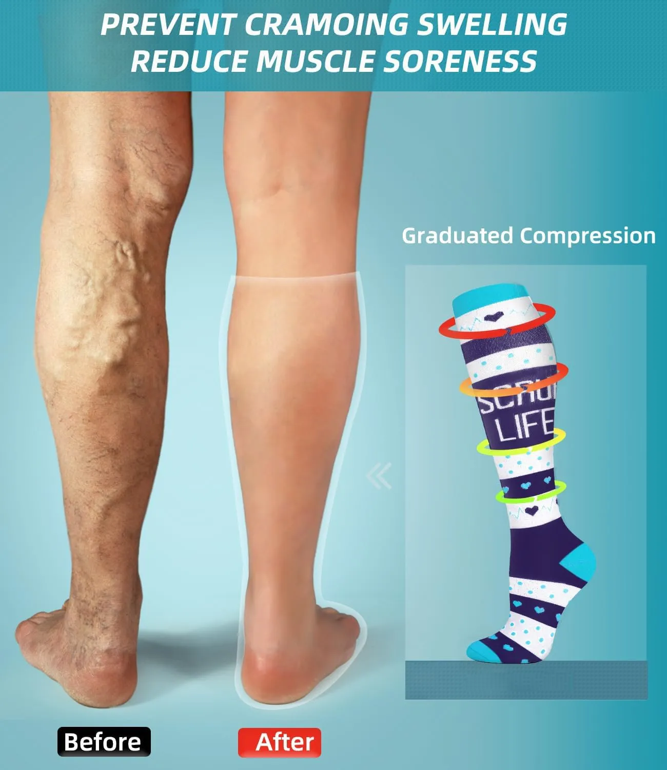 FuelMeFoot Compression Socks For Women Men - Graduated Support Knee High Socks For Nurses, Travel, Athletic