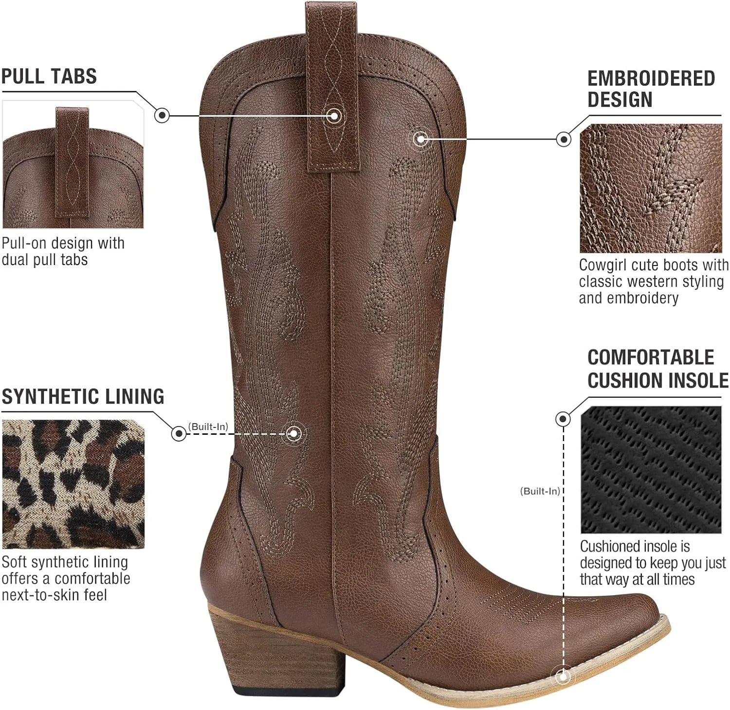 HISEA Rollda Cowboy Boots for Women Cowgirl Boots Ladies Western Embroidery Pointy Toe