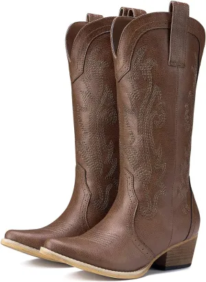 HISEA Rollda Cowboy Boots for Women Cowgirl Boots Ladies Western Embroidery Pointy Toe