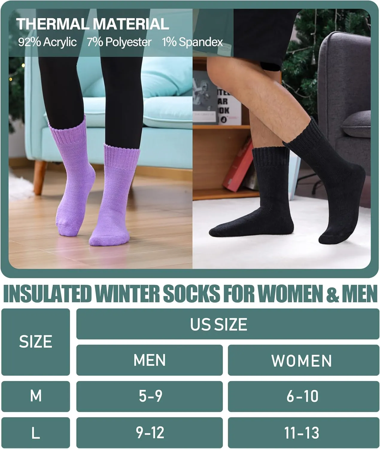 LANLEO Women Men Thermal Socks Warm Winter Extra Thick Insulated Heated Ski Crew Boot Socks for Cold Weather