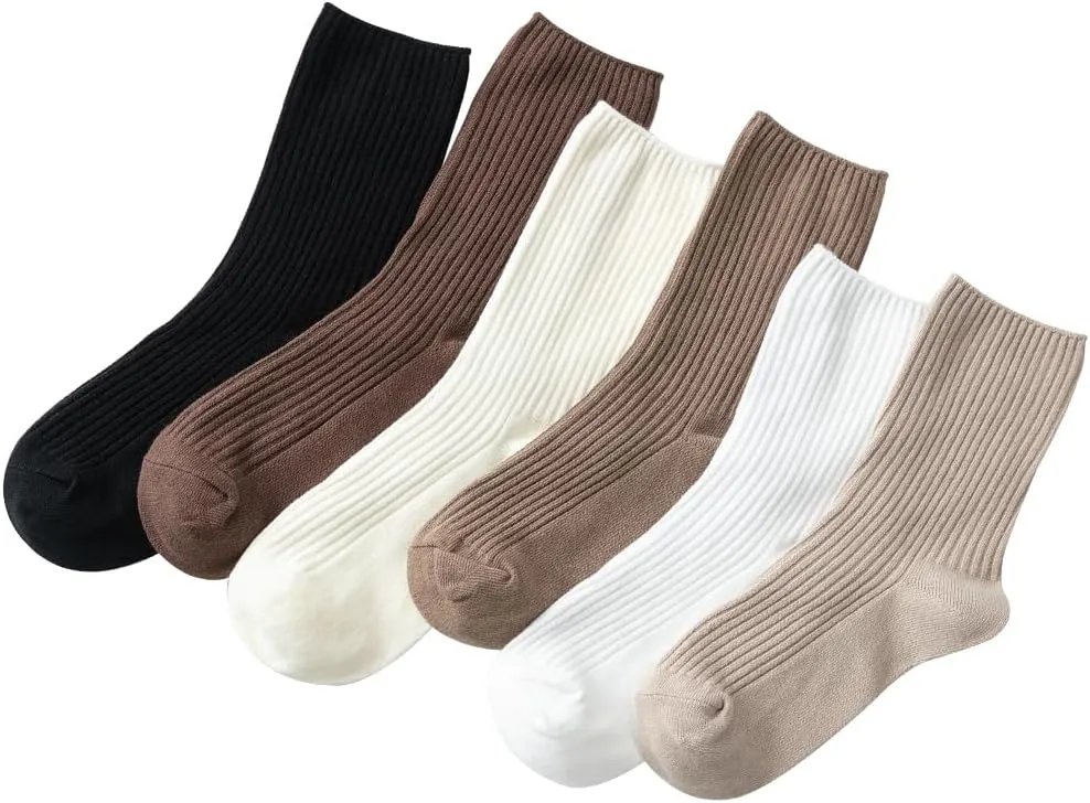 Losa Kute 6 Pairs Fall Socks Cotton Long Warm Crew Socks Cute Aesthetic Cute Slouch Socks