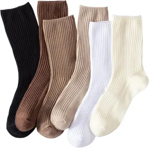 Losa Kute 6 Pairs Fall Socks Cotton Long Warm Crew Socks Cute Aesthetic Cute Slouch Socks