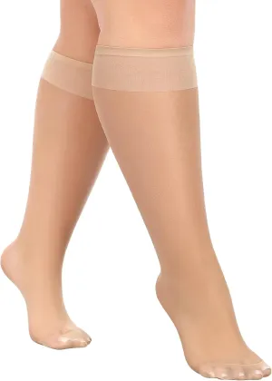 MANZI 10 Pairs Plus Size Knee High Stockings for Women 15D Sheer Nylons Socks with Wide Calf