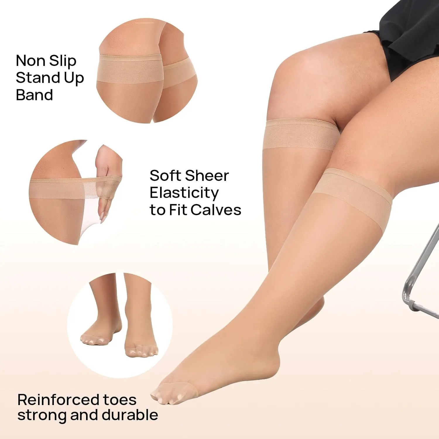MANZI 10 Pairs Plus Size Knee High Stockings for Women 15D Sheer Nylons Socks with Wide Calf