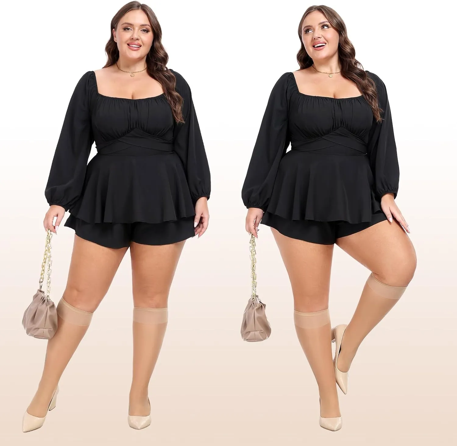 MANZI 10 Pairs Plus Size Knee High Stockings for Women 15D Sheer Nylons Socks with Wide Calf
