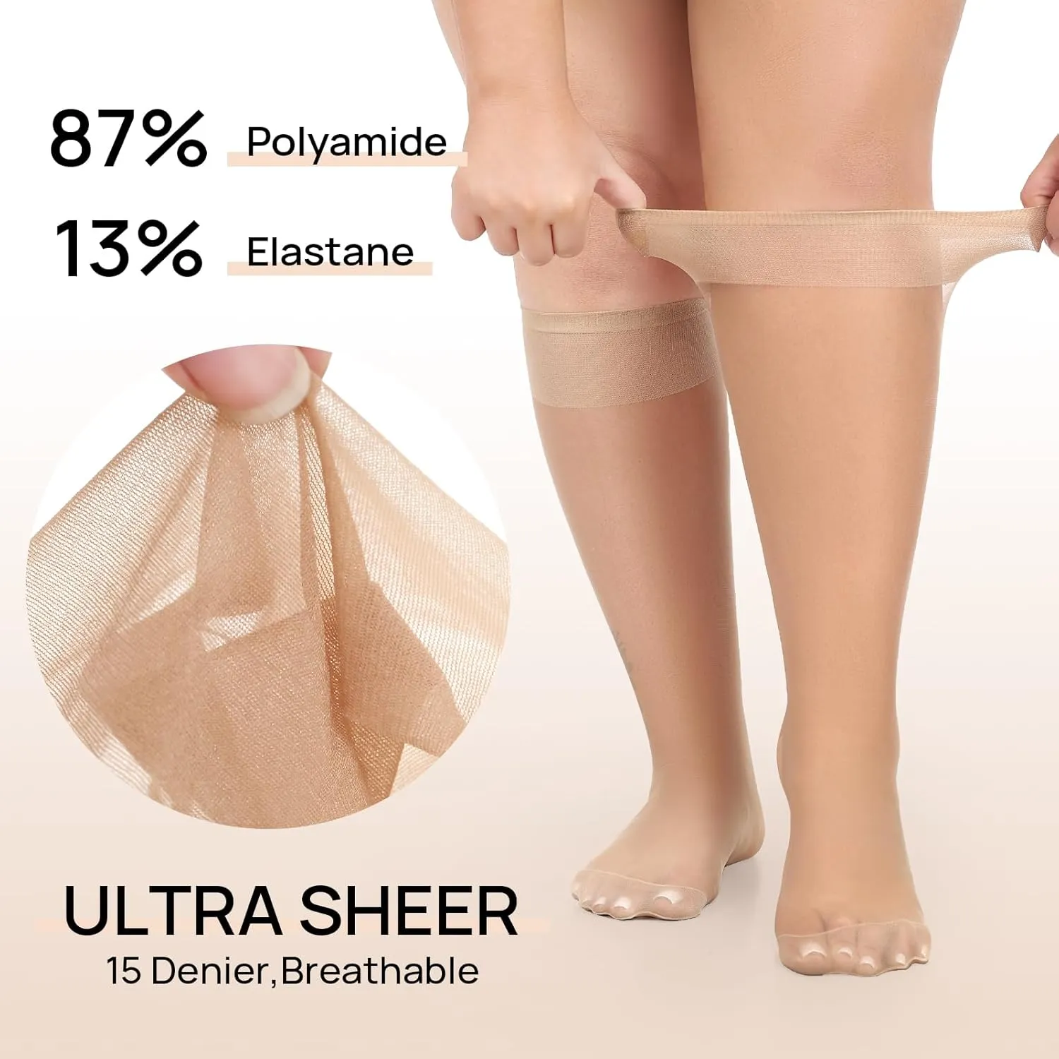 MANZI 10 Pairs Plus Size Knee High Stockings for Women 15D Sheer Nylons Socks with Wide Calf