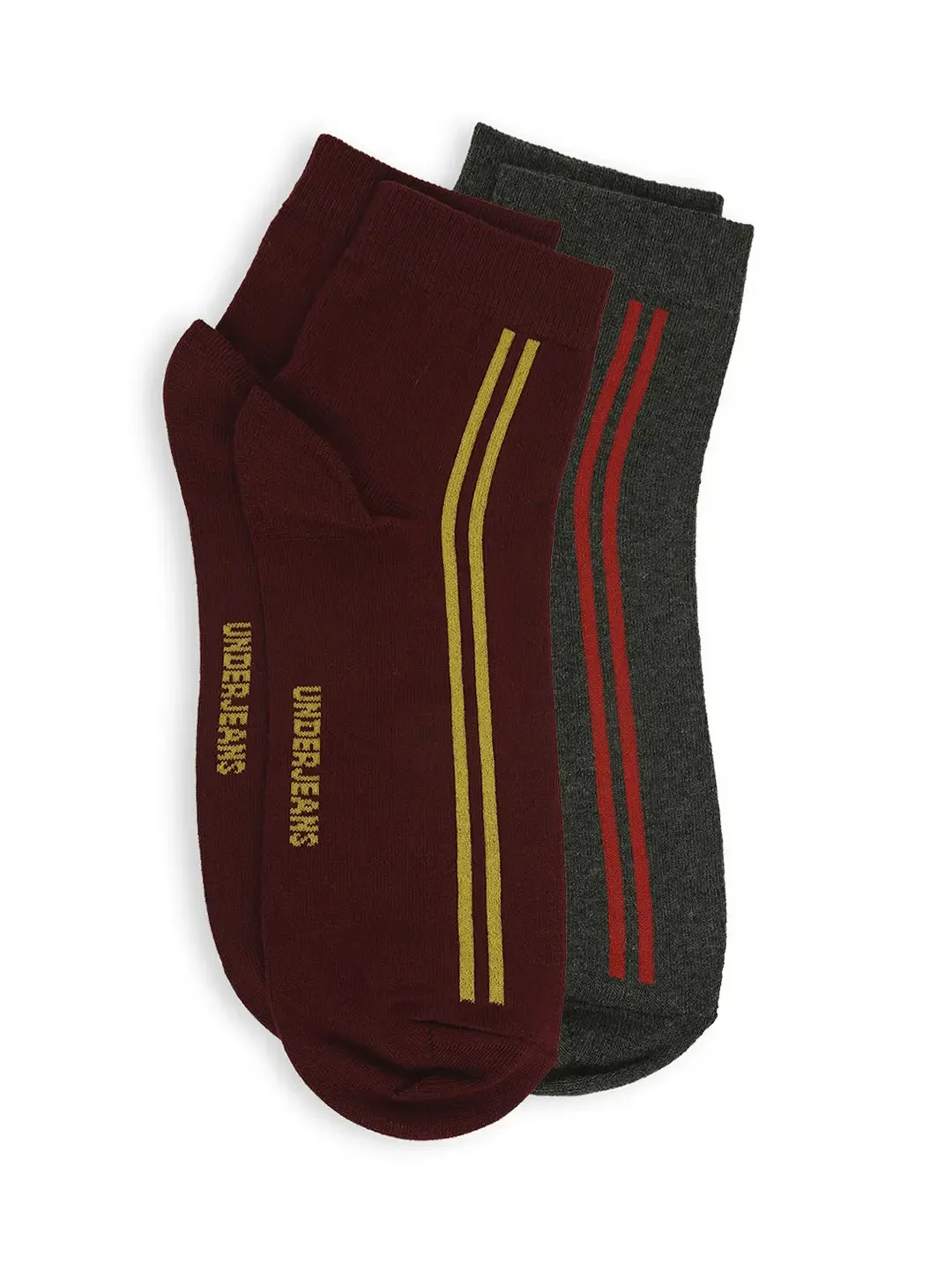 Men Premium Maroon & Anthra Melange Ankle Length Socks - Pack Of 2- Underjeans By Spykar
