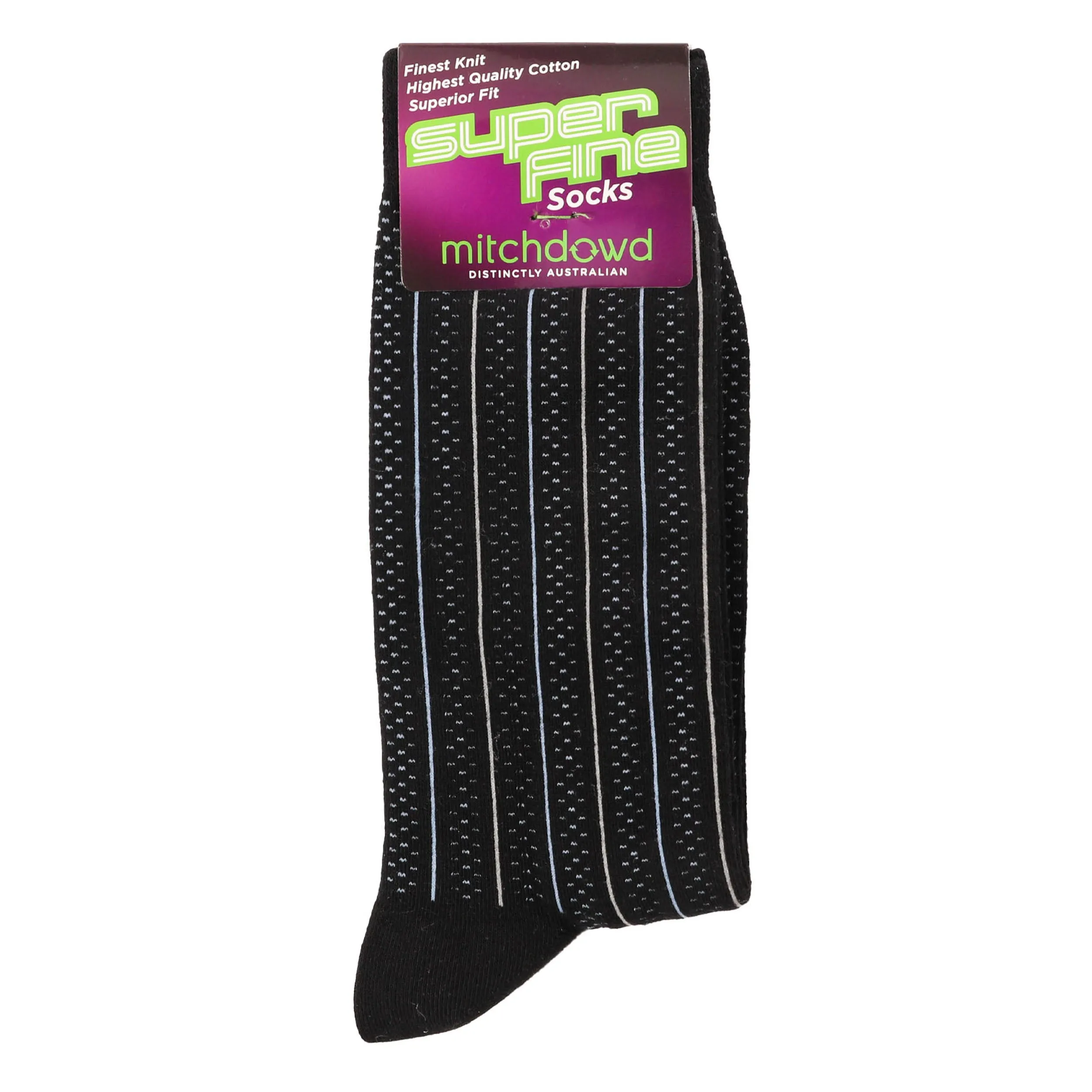 Men's Pinstripe Super Fine Cotton Crew Socks - Black