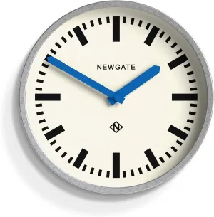 NEWGATE Luggage Wall Clock | Retro Inspired Modern Station Clock | 30cm | Deep galvanised Metal case with Blue Hands | Mid-Century Inspired for Kitchen, Living Room, or Office