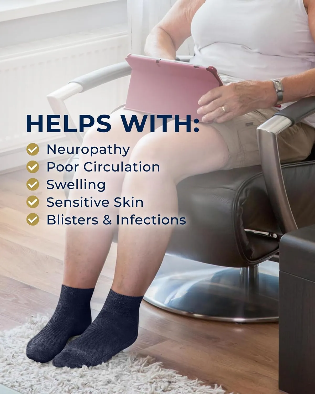 Pembrook Ankle Diabetic Socks for Women & Men | 6 Pairs | Wide Non Binding Socks Quarter Length | Edema Neuropathy Socks