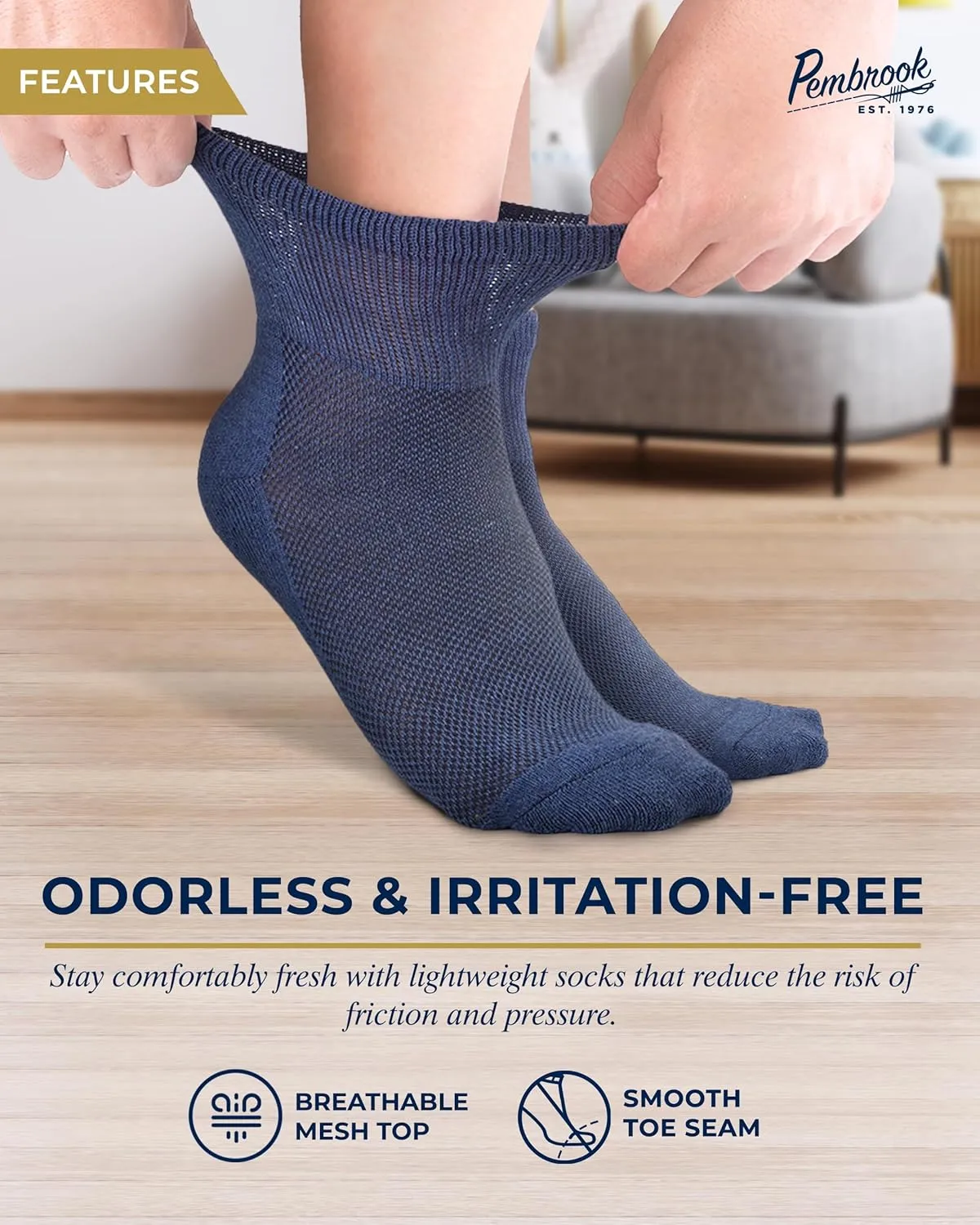 Pembrook Ankle Diabetic Socks for Women & Men | 6 Pairs | Wide Non Binding Socks Quarter Length | Edema Neuropathy Socks