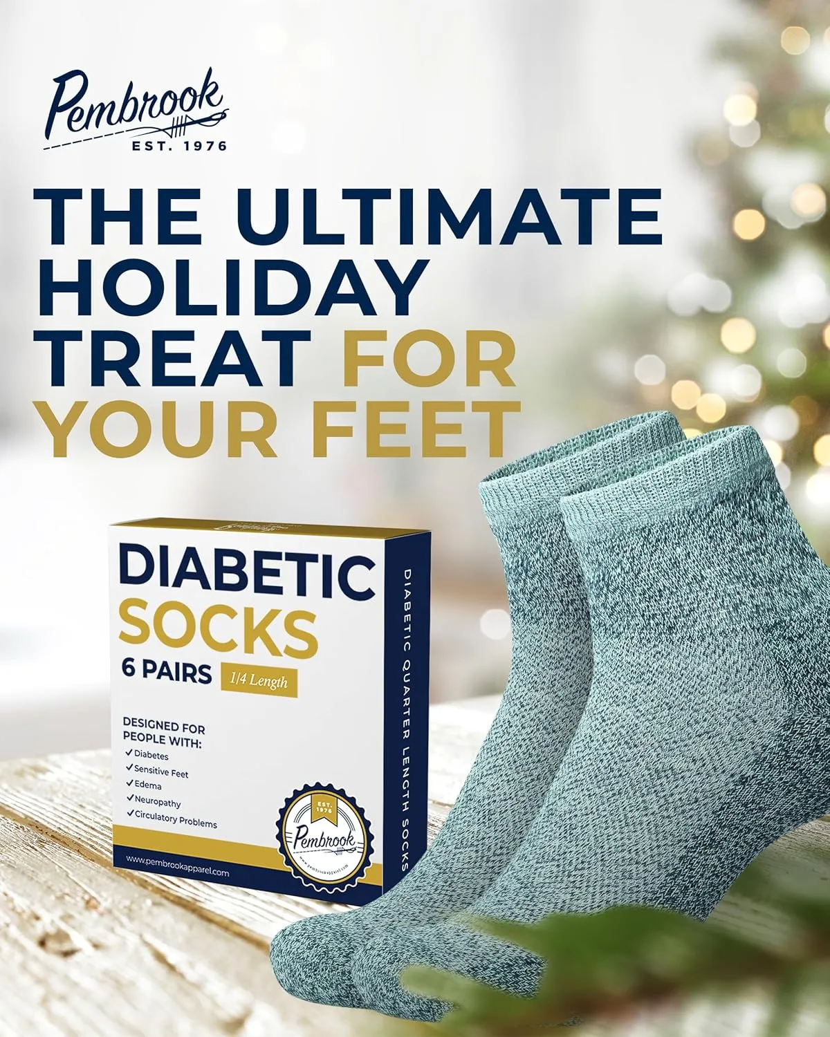 Pembrook Ankle Diabetic Socks for Women & Men | 6 Pairs | Wide Non Binding Socks Quarter Length | Edema Neuropathy Socks