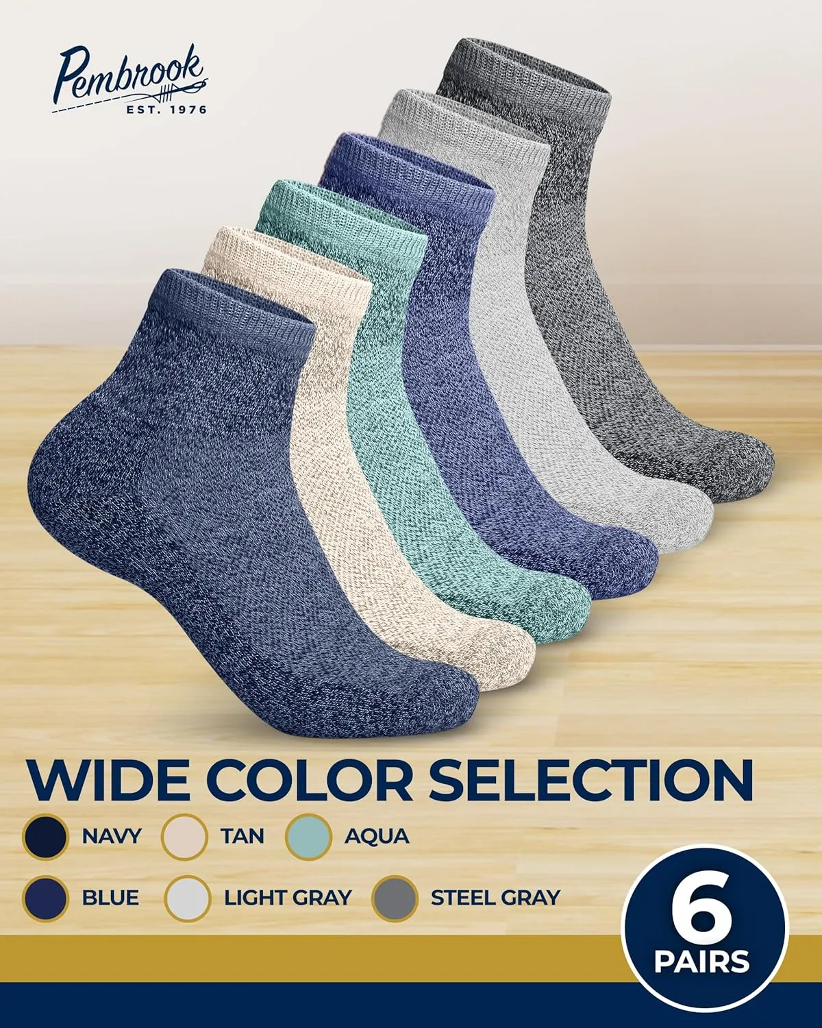 Pembrook Ankle Diabetic Socks for Women & Men | 6 Pairs | Wide Non Binding Socks Quarter Length | Edema Neuropathy Socks