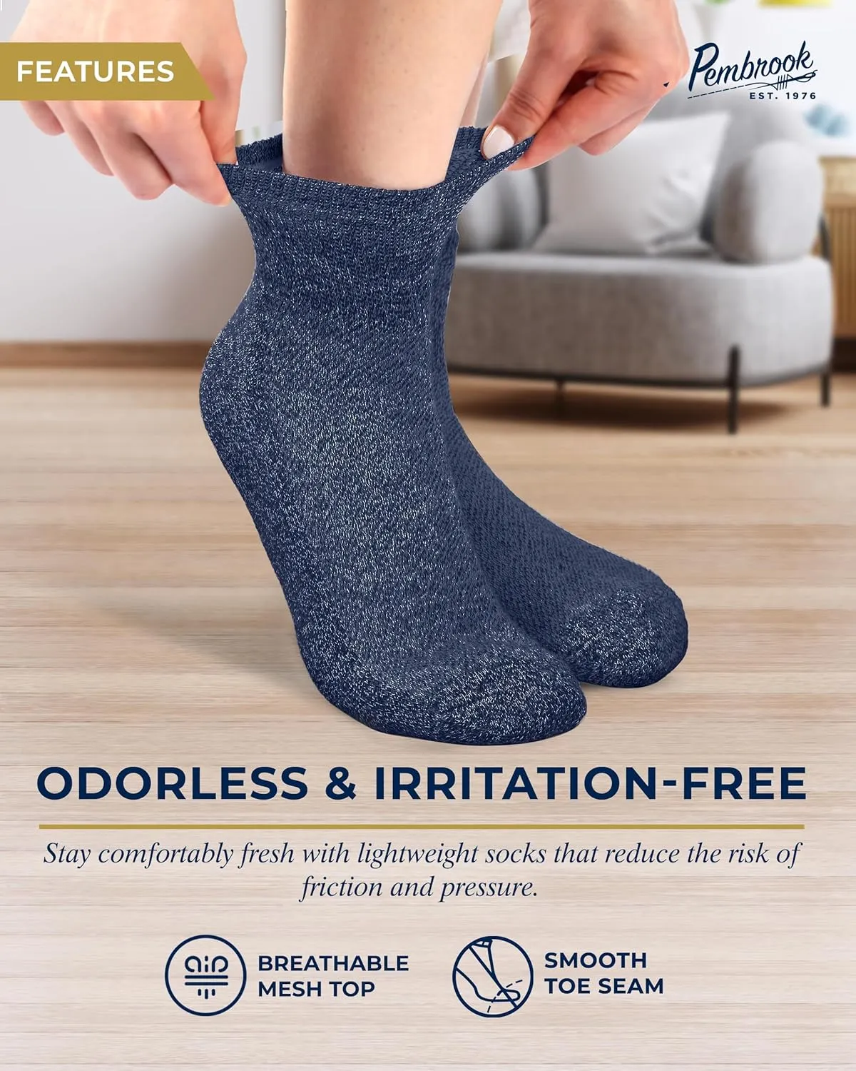 Pembrook Ankle Diabetic Socks for Women & Men | 6 Pairs | Wide Non Binding Socks Quarter Length | Edema Neuropathy Socks