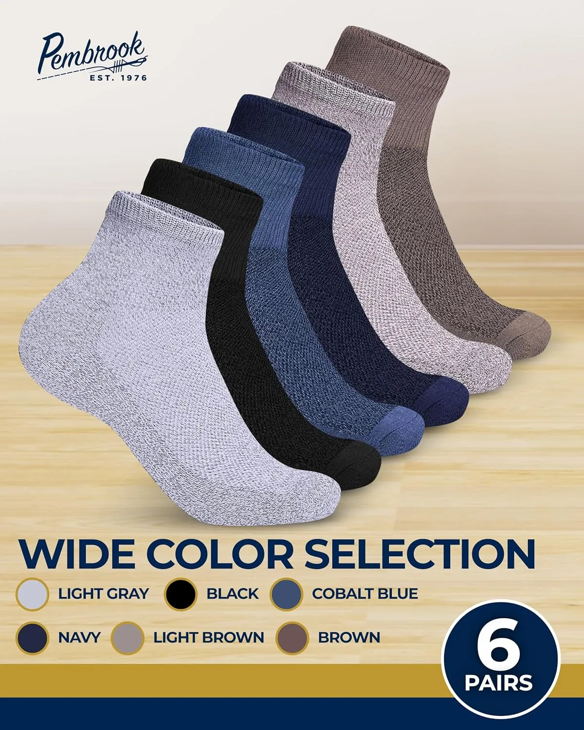 Pembrook Ankle Diabetic Socks for Women & Men | 6 Pairs | Wide Non Binding Socks Quarter Length | Edema Neuropathy Socks