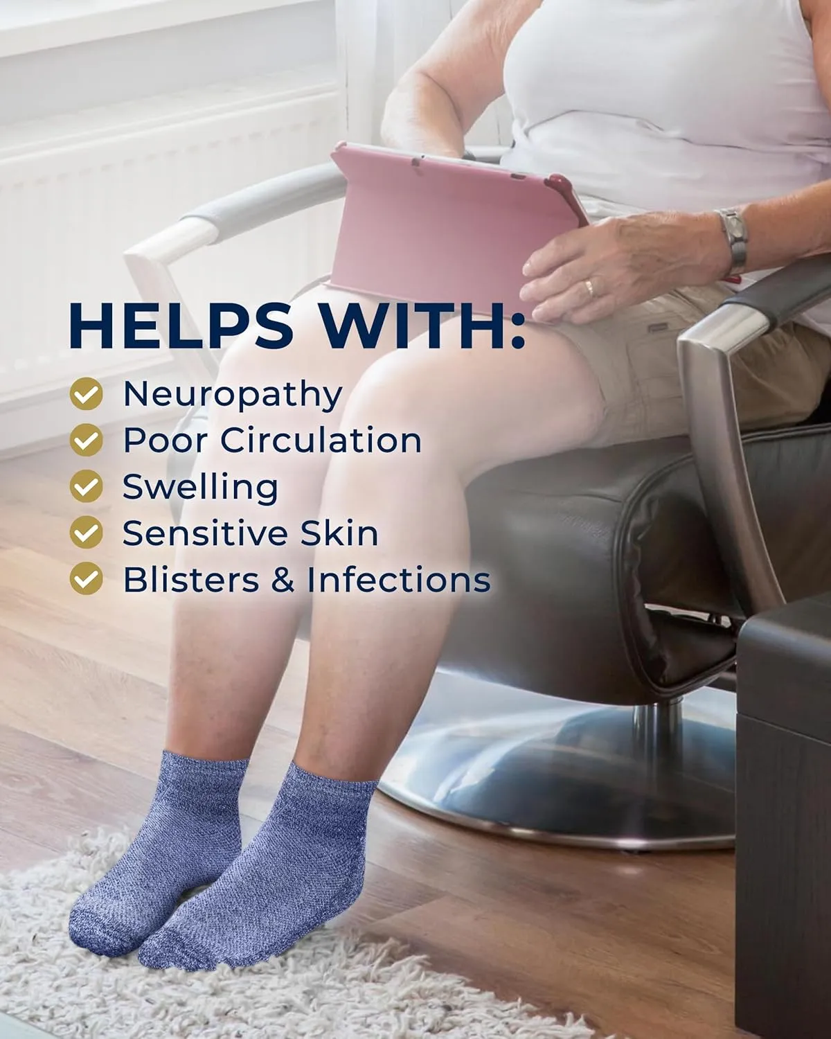 Pembrook Ankle Diabetic Socks for Women & Men | 6 Pairs | Wide Non Binding Socks Quarter Length | Edema Neuropathy Socks