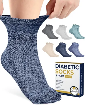 Pembrook Ankle Diabetic Socks for Women & Men | 6 Pairs | Wide Non Binding Socks Quarter Length | Edema Neuropathy Socks