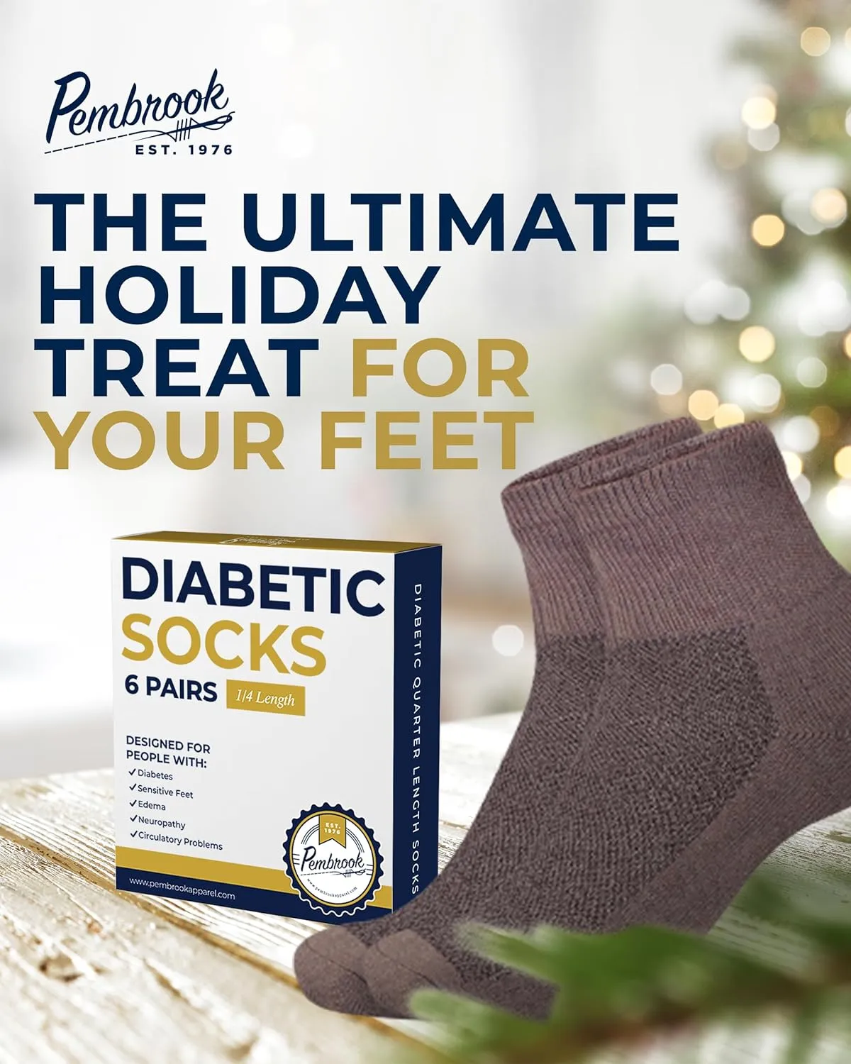 Pembrook Ankle Diabetic Socks for Women & Men | 6 Pairs | Wide Non Binding Socks Quarter Length | Edema Neuropathy Socks