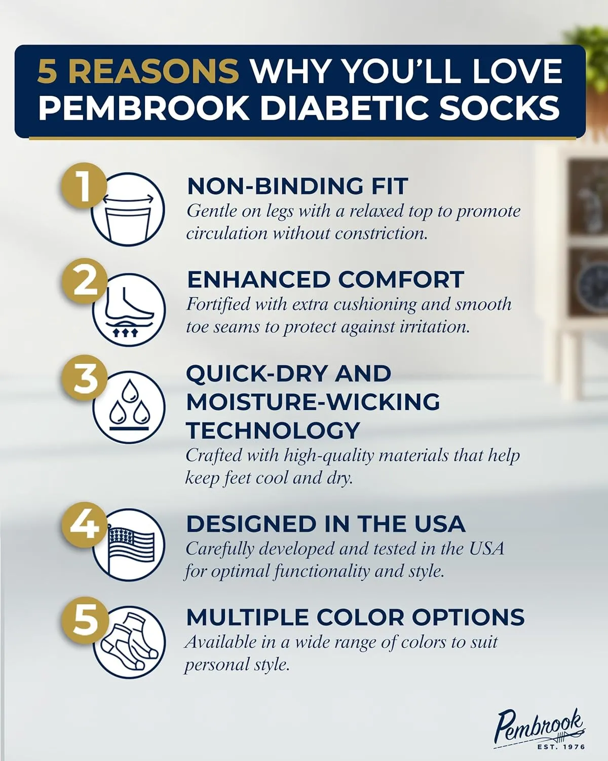 Pembrook Ankle Diabetic Socks for Women & Men | 6 Pairs | Wide Non Binding Socks Quarter Length | Edema Neuropathy Socks